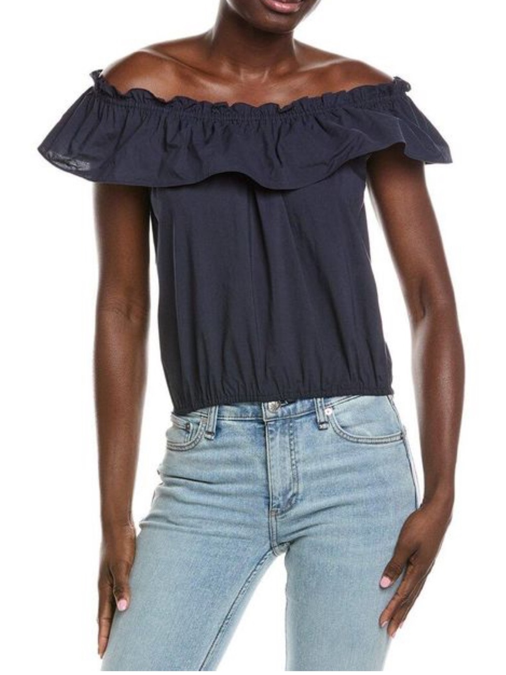 🦋 NWT. RAMY BROOK Off-Shoulder Navy Ruffle Blouse M